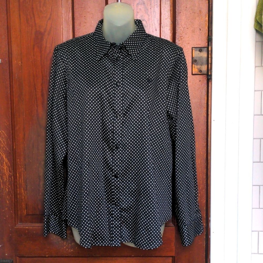 Lauren by Ralph Lauren Black/White Polka Dot Long Sleeve Button-Up Blouse